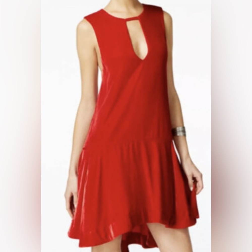 Free People Soft Focus Red Velvet Drop Waist Dress.